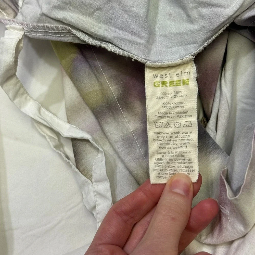 West Elm  Organic Cotton  Queen Duvet + 2 Standart shams Purple Green Watercolor